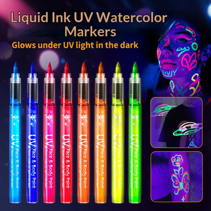 💥 עטי פנים UV – צבעים עזים, זוהרים באור שחור, לא מורידים, קלים לניקוי!