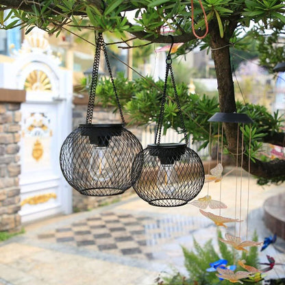 Vintage Metal Solar Lanterns 2PCS Upgraded Hanging Solar Lights Waterproof Outdoor Decorative Lights for Garden Yard Patio Pathway Solar Security Lights