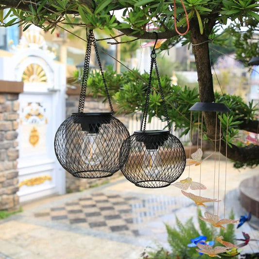Vintage Metal Solar Lanterns 2PCS Upgraded Hanging Solar Lights Waterproof Outdoor Decorative Lights for Garden Yard Patio Pathway Solar Security Lights