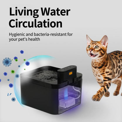 Automatic cat water fountain, 2.2 L, battery-operated pet fountain with motion sensor, cordless, silent design for dogs and cats