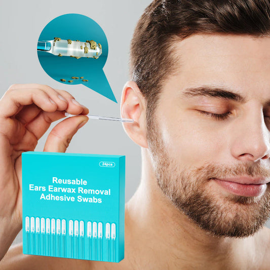 Reusable cotton swabs with adhesive tips for removing earwax